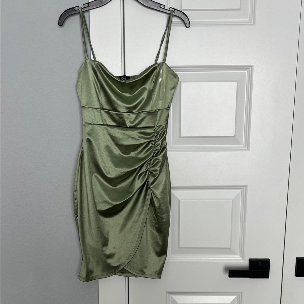 Windsor Olive Green Satin Mini Dress